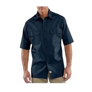 Carhartt Men's Large Button Up Short Sleeve Twill Shirt‎ Workwear Navy Blue S223
